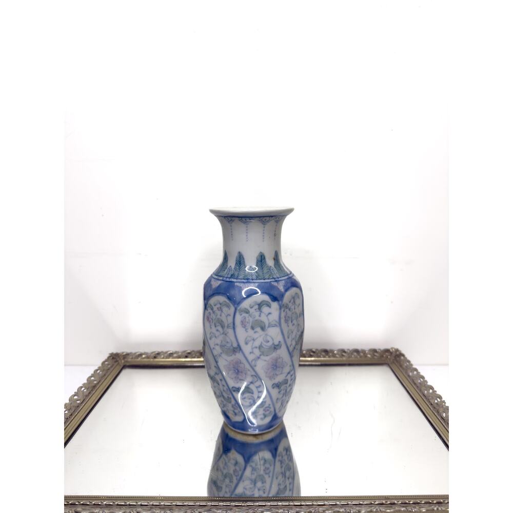 Vintage Chinese Porcelain Vase, Floral Vase, Blue and Pink